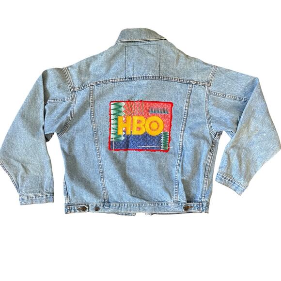 Vintage 90s HBO Branded Denim Jean Jacket Size Large - Picture 5 of 7